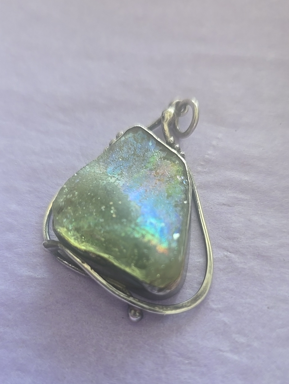 Sterling Silver Green Iridescent Pendant - Women Jewelry 925